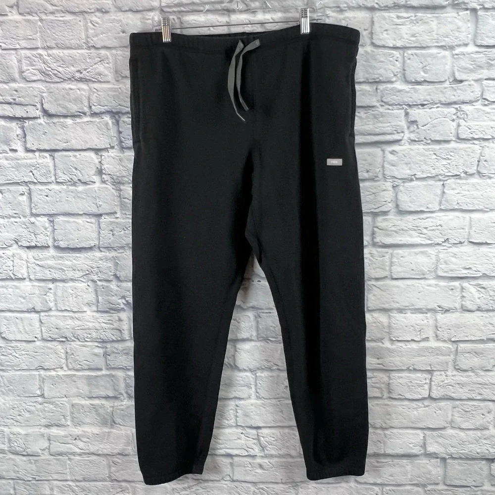 FIGS Jogger Sweatpants Men Black Drawstring Fleece Stretch Pants Size XL‎
